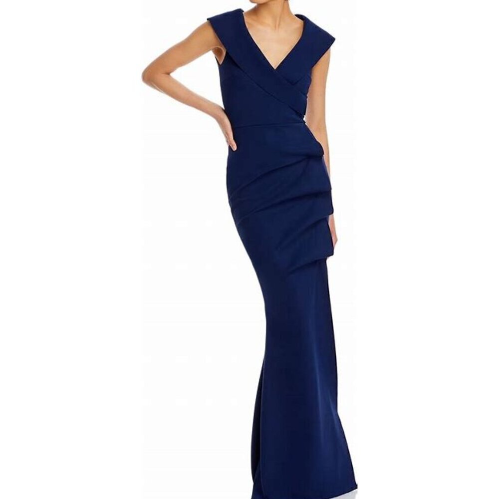Chiara Boni La Petite Robe - Off the Shoulder Navy Blue Maxi Dress. Size 50 - Picture 7 of 7